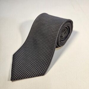 Tommy‎ Hilfiger Mens Necktie 100% Silk Black /Blue Geometric